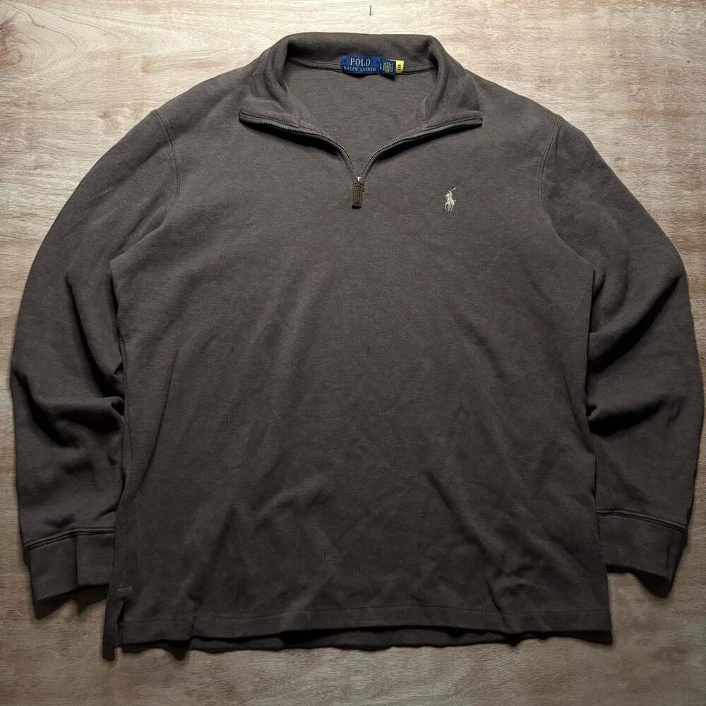 Polo Ralph Lauren Ribbed Quarter Zip Pullover Men's Large Brown Pony Sweater